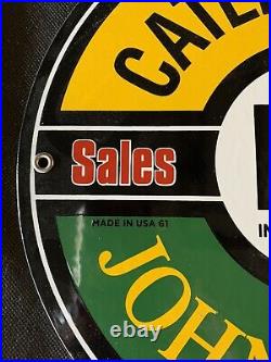 Vintage Style John Deere Caterpillar Sales Porcelain Advertising Sign 12 Inch