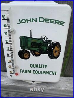 Vintage Style John Deere Farm Quality Equipment Porcelain Thermometer Sign