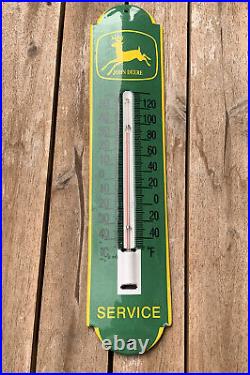 Vintage Style John Deere Farm Service Porcelain Thermometer Sign