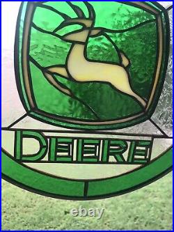 Vintage Style John Deere Stained Glass Hand Crafted Logo Sign 12 5/8 Inch Rou