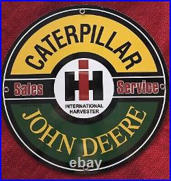 Vintage Style John Deere-caterpillar Sales And Service Porcelain Sign 12 Inch
