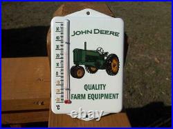 Vintage Style Porcelain John Deere Quality Farm Equipment Thermometer Sign Nice
