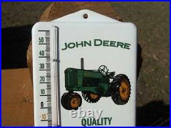 Vintage Style Porcelain John Deere Quality Farm Equipment Thermometer Sign Nice