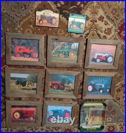 Vintage Tractor Pictures in Aged Wooden Frames, John Deere Slate Signs & Tray