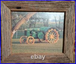 Vintage Tractor Pictures in Aged Wooden Frames, John Deere Slate Signs & Tray