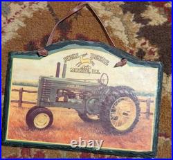 Vintage Tractor Pictures in Aged Wooden Frames, John Deere Slate Signs & Tray