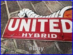 Vintage United Hybrid Seed Corn Metal Sign Farming Tractors Cows John Deere