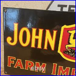 Vintage''john Deere Farm Implementsdealer Porcelain Sign 8.5x18 Inch