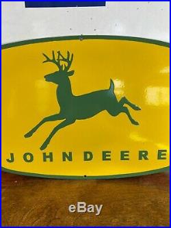 Vintage''john Deere'' Gas & Oil Dealer Porcelain Sign 20x13 Inch Heavy 4+lbs