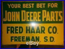 Vintage john deere metal sign. Dealer sign Freeman South Dakota. Original