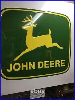 Vintage large John Deere tractor dealer embossed metal sign 42 inches