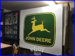 Vintage large John Deere tractor dealer embossed metal sign 42 inches