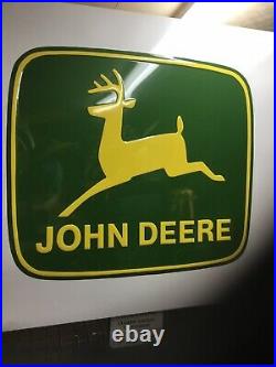 Vintage large John Deere tractor dealer embossed metal sign 42 inches
