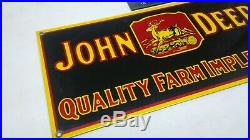 Vintage original JOHN DEERE QUALITY FARM IMPLEMENTS porcelain dealer sign farm