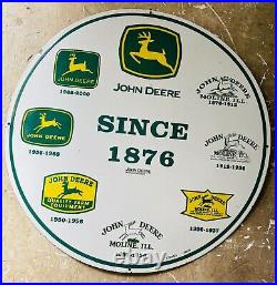 Vintage porcelain enamel John deere quality farm 1876 30 inch sided sign