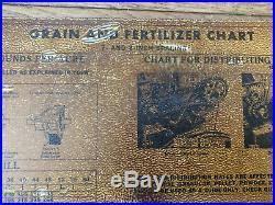 Vtg 1950s JOHN DEERE Tractor Grain & Fertilizer Chart Tin Sign 18 Gear Graphic