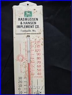 Vtg 70's John Deere Tractors Thermometer Sign Rasmussen & Hansen Franksville WI