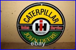 Vtg Caterpillar IH International Harvester John Deere Tractor Porcelain Sign