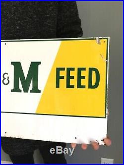Vtg Farm Seed Feed Gas Oil Tin Metal Ag JD IH M & M Nos Sign John Deere IA Iowa