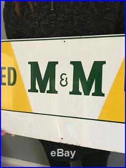 Vtg Farm Seed Feed Gas Oil Tin Metal Ag JD IH M & M Nos Sign John Deere IA Iowa