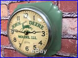 Vtg Ingraham John Deere Old Tractor Dealer Advertising Farm Store Clock Sign