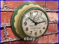 Vtg Ingraham John Deere Tractor Oil Old Farm Store Advertising Wall Clock Sign