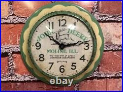 Vtg Ingraham John Deere Tractor Oil Old Farm Store Advertising Wall Clock Sign