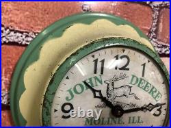 Vtg Ingraham John Deere Tractor Oil Old Farm Store Advertising Wall Clock Sign