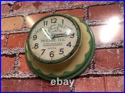 Vtg Ingraham John Deere Tractor Oil Old Farm Store Advertising Wall Clock Sign