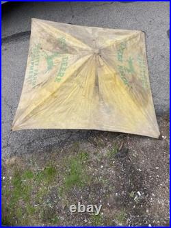 Vtg John Deere Canvas Tractor Umbrella Farm Equipment Advertising sign W Pole
