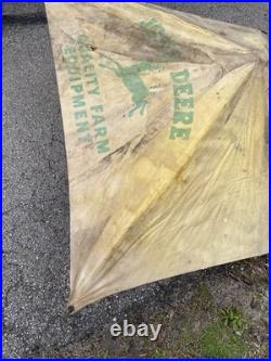 Vtg John Deere Canvas Tractor Umbrella Farm Equipment Advertising sign W Pole