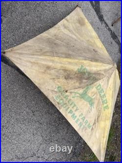 Vtg John Deere Canvas Tractor Umbrella Farm Equipment Advertising sign W Pole