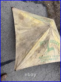 Vtg John Deere Canvas Tractor Umbrella Farm Equipment Advertising sign W Pole