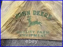 Vtg John Deere Canvas Tractor Umbrella Farm Equipment Advertising sign W Pole