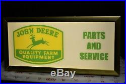 Vtg John Deere Dealer Quality Farm Equipment Lighted Parts & Service Sign 4 Legs
