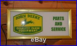 Vtg John Deere Dealer Quality Farm Equipment Lighted Parts & Service Sign 4 Legs