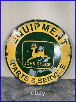 Vtg John Deere Equipment Parts Service 23 Round Metal Advertising Sign Homemade