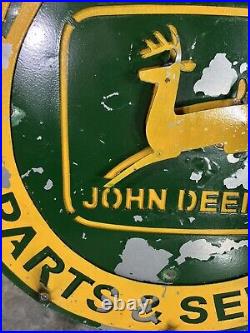Vtg John Deere Equipment Parts Service 23 Round Metal Advertising Sign Homemade