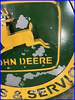 Vtg John Deere Equipment Parts Service 23 Round Metal Advertising Sign Homemade