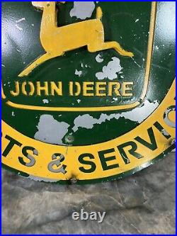 Vtg John Deere Equipment Parts Service 23 Round Metal Advertising Sign Homemade