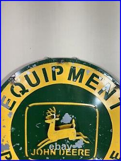 Vtg John Deere Equipment Parts Service 23 Round Metal Advertising Sign Homemade