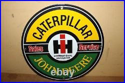 Vtg John Deere IH International Harvester Caterpillar 12 Metal Porcelain Sign