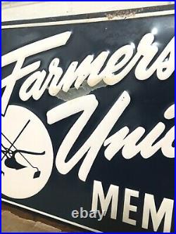 Vtg NOS FARMERS UNION MEMBER Tin Metal Sign John Deere IH Seed Feed