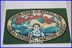 WATERLOO BOY KEROSENE TRACTORS Porcelain Sign John Deere Gas Engine Co. MINT